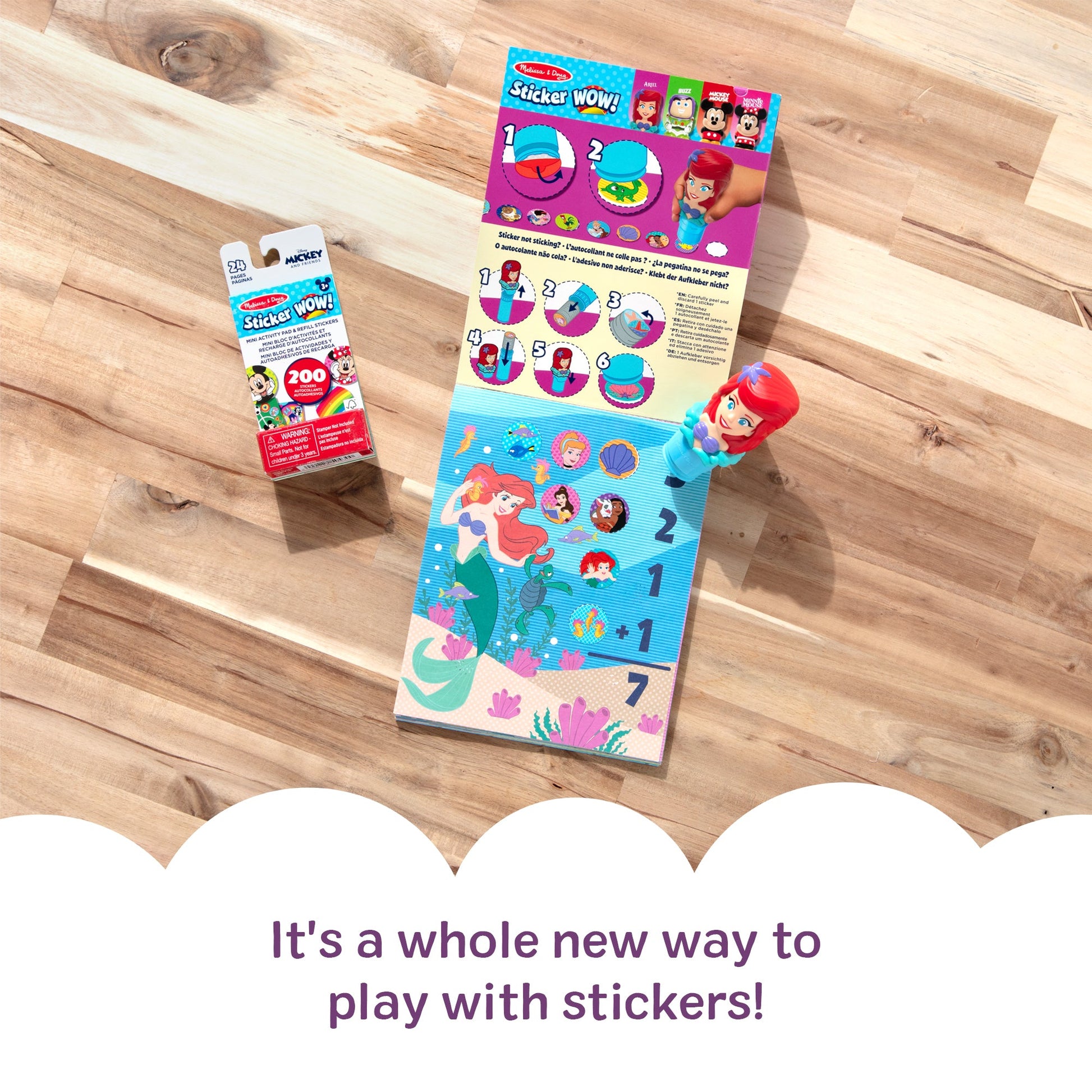 Sticker WOW!™ Disney Ariel Bundle: Activity Pad & Sticker Stamper + Mini Activity Pad and 200 Refill Stickers
